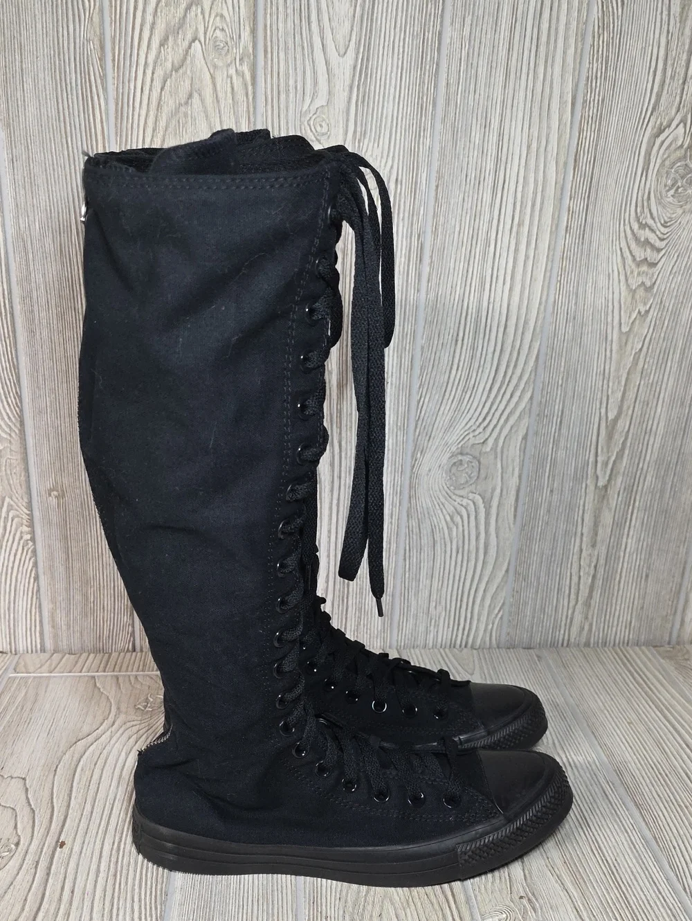 Converse All Star XX-Hi Boots Triple Black Knee High Lace Up Canvas Sneakers